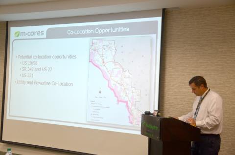 Possible routes for the Suncoast Parkway, a proposed toll road within the Multi-use Corridors of Regional Economic Significance program, is shown during a joint meeting of the County Commission and Tourist Development Council on Thursday as Ryan Asmus with the Florida Department of Transportation presents about the project’s impact on Columbia County. (CARL MCKINNEY/Lake City Reporter)
