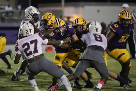 Columbia offensive lineman Joshua Simpson blocks during a play against Madison County on Oct. 9. (BRENT KUYKENDALL/Lake City Reporter)