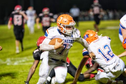Branford running back Bodhi White takes a carry up the field against Lafayette last Friday. (BRIAN LEWIS/Special to the Reporter)