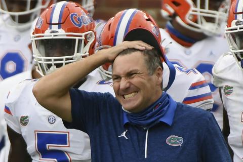Florida head coach Dan Mullen reacts during a game against Mississippi on Sept. 26 in Oxford, Miss. (AP FILE PHOTO)