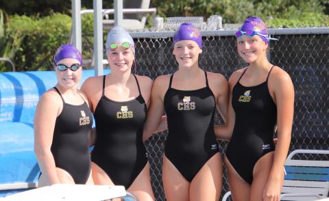 Mackenzie Conklin, Kaydence Clark, Abigail Schuler and Isabelle Glenn will swim on Columbia's 200 medley relay team and 200 freestyle relay team at regionals. (SHELBY CONKLIN/Special to the Reporter)