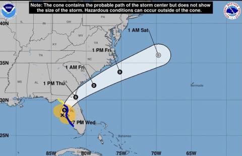 The current track for Tropical Storm Eta. (NATIONAL HURRICANE CENTER)