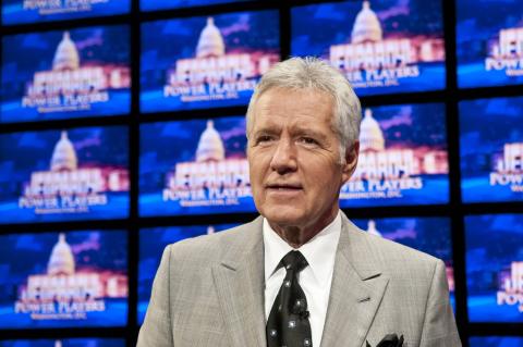 Alex Trebek speaks during a rehearsal before a taping of Jeopardy! Power Players Week at DAR Constitution Hall on April 21, 2012, in Washington, DC. (KRIS CONNOR/Getty Images/TNS)