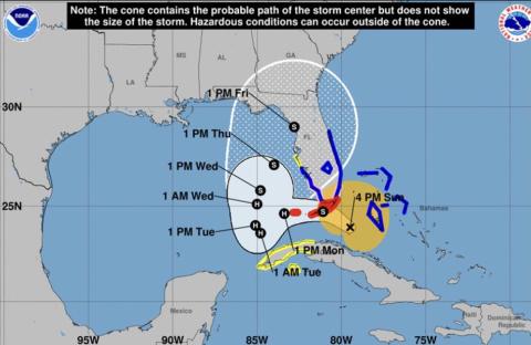 Current track for Tropical Storm Eta. (NWS)