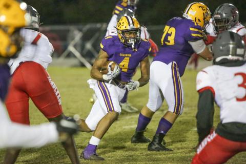 Columbia running back Jaelin Brown takes a carry up the field against Seabreeze during Friday’s Region 1-6A quarterfinal. (BRENT KUYKENDALL/Lake City Reporter)