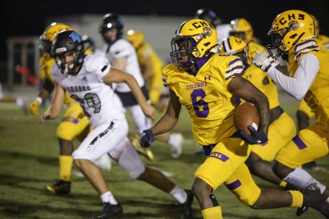 Columbia receiver Tray Tolliver returns the game’s opening kickoff for a touchdown against Ponte Vedra during Friday night’s Region 1-6A playoff game. (BRENT KUYKENDALL/Lake City Reporter)