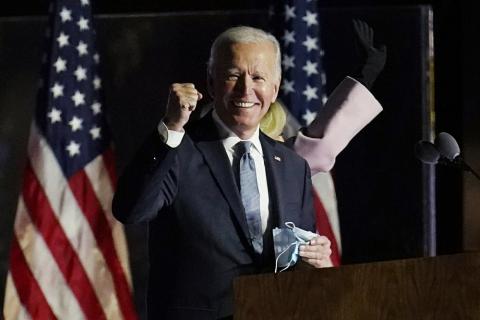 Democratic presidential candidate former Vice President Joe Biden speaks to supporters early Wednesday in Wilmington, Del. (PAUL SANCYA/Associated Press)