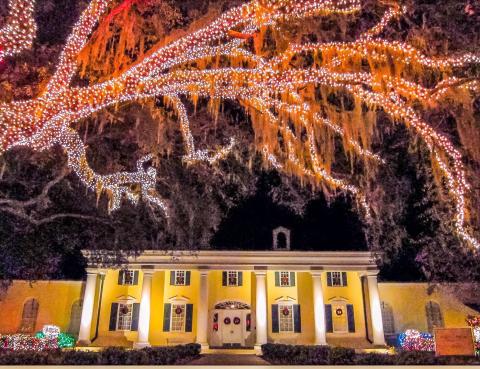 The Stephen Foster Memorial Museum, dressed in splendor with Christmas lights during a previous Festival of Lights event at the state park. (JOHN STOKES/Special to the Reporter)