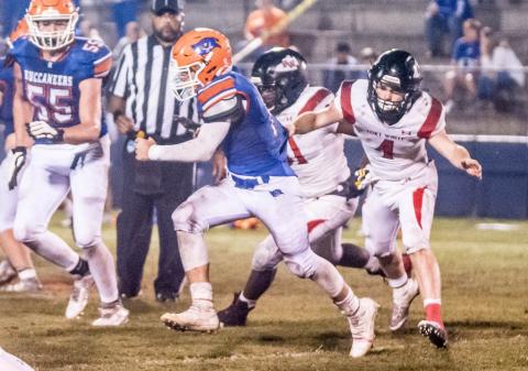 Fort White linebacker Colby Holton goes in for a tackle against Branford in last Friday’s Region 3-1A quarterfinal. (CHRISTINA FEAGIN/Special to the LCR)