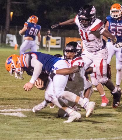 Fort White’s Diontay Haughten makes a tackle against Branford during Friday’s Region 3-1A quarterfinals. (CHRISTINA FEAGIN/Special to the Reporter)