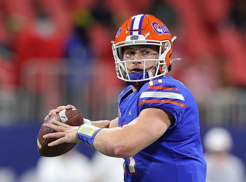 Florida Gators quarterback Kyle Trask looks to pass against the Alabama Crimson Tide during the second half of the SEC Championship at Mercedes-Benz Stadium on Dec. 19 in Atlanta, Georgia. (Photo by KEVIN C. COX/Getty Images/TNS)