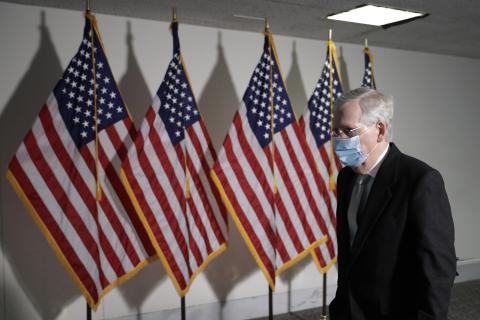 Senate Majority Leader Mitch McConnell (R-Kentucky) departs after the Republican policy luncheon on Nov. 18 on Capitol Hill in Washington, D.C. (YURI GRIPAS/Abaca Press/TNS)