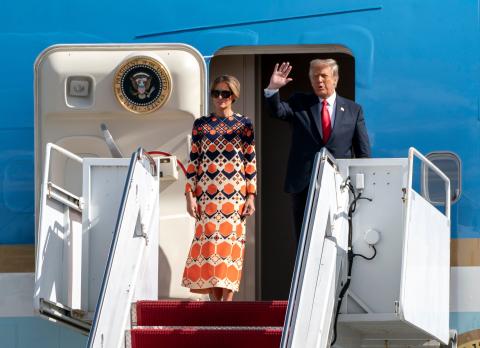 Opting to skip Inauguration Day festivities for President Joe Biden, former president Donald Trump and first lady Melania Trump arrived Wednesday at Palm Beach International Airport in West Palm Beach. (GREG LOVETT/Palm Beach Post/TNS)