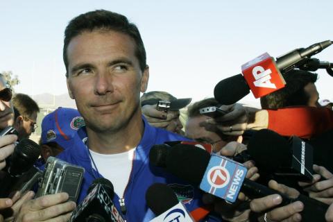 Former Florida head coach Urban Meyer talks to reporters after practice on Jan. 8, 2007, ahead of the BCS Championship game against Ohio State in Scottsdale, Ariz. Meyer agreed to become the new head coach of the Jacksonville Jaguars on Thursday. (AP FILE PHOTO)