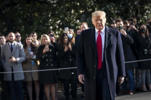 U.S. President Donald Trump turns to reporters as he exits the White House to walk toward Marine One on the South Lawn on Tuesday in Washington, D.C. (DREW ANGERER/Getty Images/TNS)