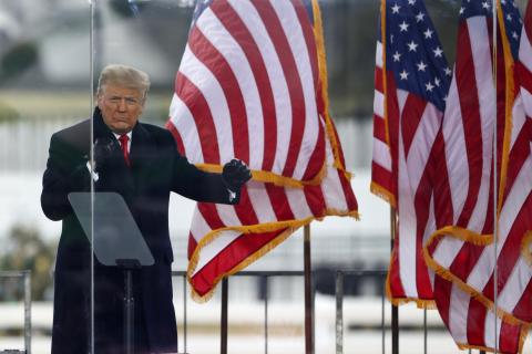 President Donald Trump greets the crowd at rally on Wednesday in Washington, D.C., before his supporters stormed the U.S. Capitol. (TASOS KATOPODIS/Getty Images/TNS)