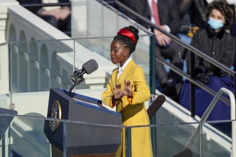 U.S. Poet Laureate Amanda Gorman reads a poem during the 59th presidential inauguration Wednesday in Washington, D.C. (KENT NISHIMURA/Los Angeles Times/TNS)