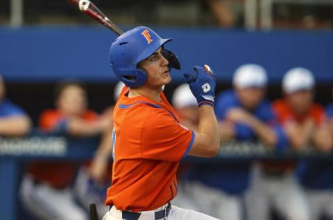 Florida outfielder Jud Fabian bats during a against Florida A&M last season in Gainesville. The Gators are in a familiar place as the consensus No. 1 team in the preseason. Fabian might be the best position player in the country. (AP FILE PHOTO)