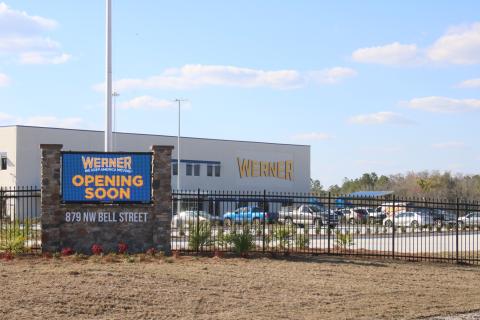 The Werner Enterprises Lake City terminal, at 879 NW Bell Street, on the northern outskirts of Lake City opened Thursday morning. The 91,000-square foot building is situated on 36 developed acres and has the latest amenities to enhance the work life of the company’s professional drivers and is the result of a collaboration between the City of Lake City, Columbia County and Werner. The project represents a $30 million capital investment by Werner. (TONY BRITT/Lake City Reporter)