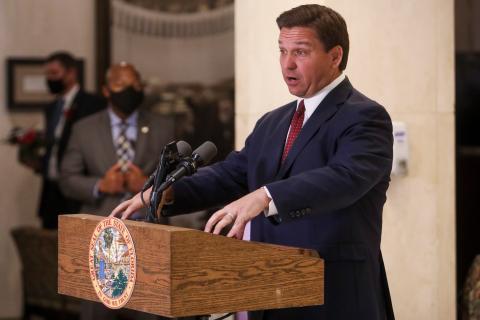 Gov. Ron DeSantis speaks during a press conference following the State of the State address during the joint session of the Florida Legislature at the Capitol in Tallahassee on March 2. (IVY CEBALLO/Tampa Bay Times/TNS)