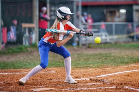 Branford’s Madyson Sikes bunts against Lafayette on Thursday night. (BRIAN LEWIS/Special to the Reporter)