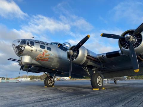 The Aluminum Overcast, a restored B-17 bomber, will make a stop in Lake City this weekend. The restored World War II craft will offer flights to 10 people at a time for half an hour. Visitors will also be able to tour the outside of the plane at the Florida Gateway Airport. (COURTESY)