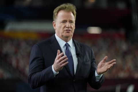 NFL Commissioner Roger Goodell gestures during the NFL Honors ceremony as part of Super Bowl 55 on Feb. 5 in Tampa. The NFL is increasing the regular season to 17 games, as expected, and reducing the preseason to three games. Team owners on Tuesday  approved the 17th game, marking the first time in 43 years the regular season has been increased. (AP FILE PHOTO)