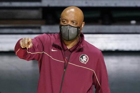 Florida State head coach Leonard Hamilton gestures during a game against Miami on Feb. 24 in Coral Gables. (MARTA LAVANDIER/Associated Press)