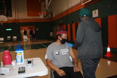 Alejandro Lara prepares to get a Johnson & Johnson covid-19 vaccination Wednesday afternoon while at the Richardson Community Center. (TONY BRITT/Lake City Reporter)