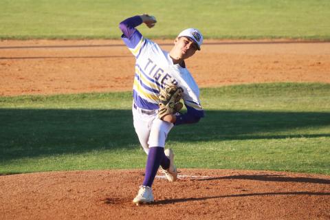 Columbia pitcher Grant Bowers pitches against Lake Weir on Friday night. (JORDAN KROEGER/Lake City Reporter)