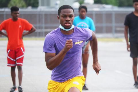 Columbia’s James Williamson runs during Thursday’s practice. Williamson broke the school records in the 100m and 200m at Santa Fe's Last Chance Meet on Wednesday. (JORDAN KROEGER/Lake City Reporter)
