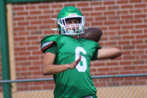 Suwannee quarterback Bronsen Tillotson throws a pass during Thursday’s practice. Tillotson transferred from Columbia this spring. (JAMIE WACHTER/Lake City Reporter)