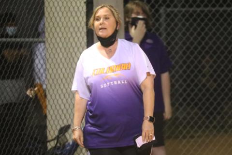 Columbia softball coach Trudy Andrews gives instructions to a batter during a game this past season. (JORDAN KROEGER/Lake City Reporter)