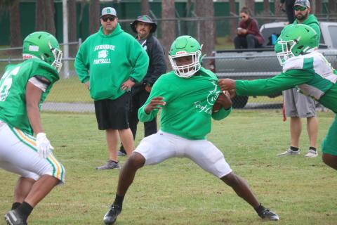 Suwannee running back Malachi Graham gets tackled during Thursday’s practice. (JAMIE WACHTER/Lake City Reporter)