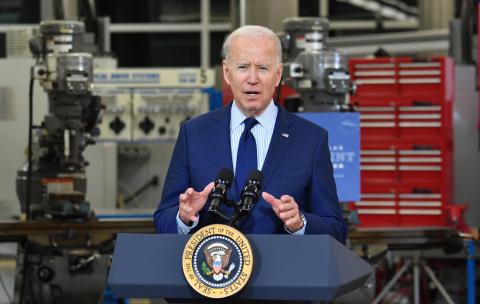 President Joe Biden speaks on the economy at Cuyahoga Community College Manufacturing Technology Center, on Thursday in Cleveland. (NICHOLAS KAMM/AFP/Getty Images/TNS)