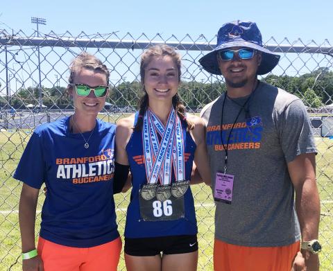 Branford’s Nathalia Veal (middle) is the LCR’s Girls Track & Field Athlete of the Year. (COURTESY)