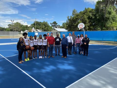A grand opening for the new basketball courts at Youngs Park was held Thursday night with members of the Columbia High School girls basketball team, representatives of Target and City of Lake City officials. (COURTESY)