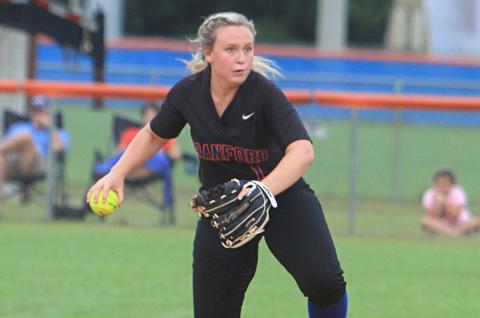 Branford shortstop Cera McElreath throws to first base for an out against Hilliard in the Region 3-1A semifinals on May 6. (PAUL BUCHANAN/Special to the Reporter)