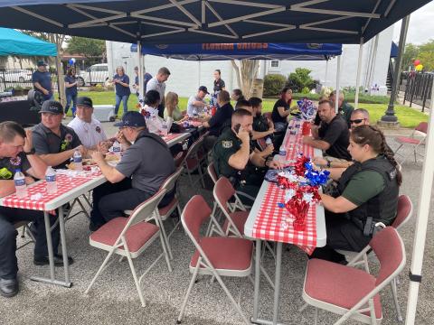 First Responders from the Lake City Fire Department, Columbia County Sheriff’s Office and Lake City Police Department enjoy a free appreciation luncheon Friday from GulfCoast Financial and the Lake City Reporter. (TODD WILSON/Lake City Reporter)