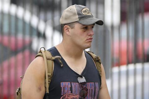 Jacksonville Jaguars defensive tackle Taven Bryan arrives for training camp on July 27 in Jacksonville. A first-round draft pick 3½ years ago, Bryan is squarely on Jacksonville’s roster bubble as the Jaguars prepare to close out the preseason at Dallas on Sunday. (BOB SELF/The Florida Times-Union/TNS)