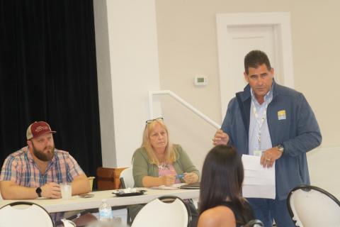 Columbia County Health Department Administrator Tom Moffses (right) speaks to the Kiwanis Club of Lake City on Tuesday. (TONY BRITT/Lake City Reporter)