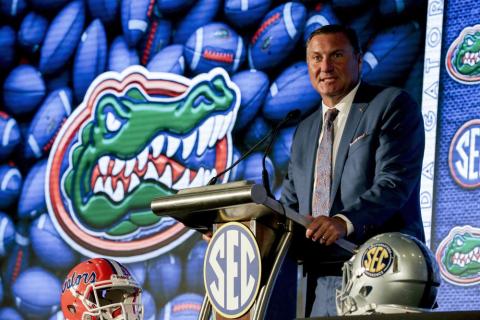 Florida head coach Dan Mullen speaks to reporters during SEC Media Days on July 19 in Hoover, Ala. (AP FILE)