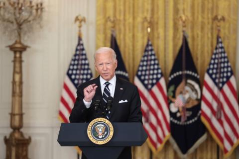 U.S. President Joe Biden gestures as he delivers remarks on the covid-19 response and the vaccination program in the East Room of the White House on Aug. 18 in Washington, DC. (ANNA MONEYMAKER/Getty Images/TNS)