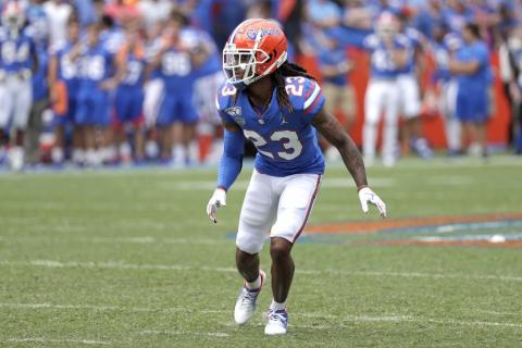 Florida defensive back Jaydon Hill covers a play against Tennessee on Sept. 21, 2019, in Gainesville. (AP FILE)