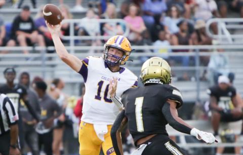Columbia quarterback Kade Jackson throws a pass against Oakleaf on Sept. 10. (BRENT KUYKENDALL/Lake City Reporter)