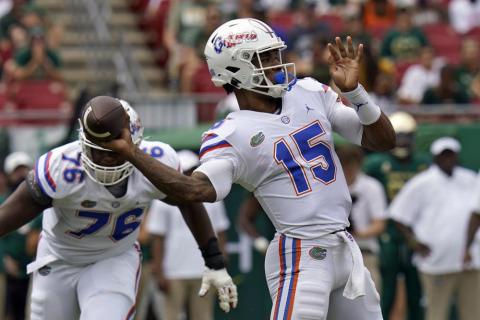 Florida quarterback Anthony Richardson throws a pass against South Florida on Sept. 11 in Tampa. (CHRIS O'MEARA/Associated Press)
