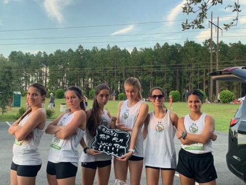 FGC’s cross country team is pictured at VSU’s Border Clash: Savana Thomas (from left), Fallon Flynn, Kyla Desmartin, Ariel Anderson, Kayla Desmartin and Merlin Leal. (COURTESY)