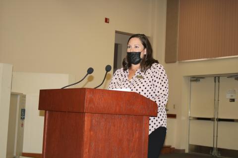 Stevie-Lea Doyle with the Partnership for Strong Families tells Columbia County’s legislative delegation about the need for additional foster families and support. (TONY BRITT/Lake City Reporter)