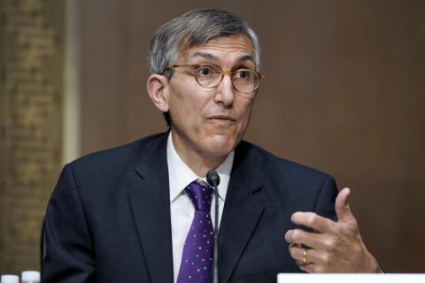 Dr. Peter Marks, director of the Center for Biologics Evaluation and Research in the Food and Drug Administration, urged parents to be patient, saying the agency will rapidly evaluate vaccines for 5- to 11-year-olds as soon as it gets the needed data. (JIM LO SCALZO/Associated Press)