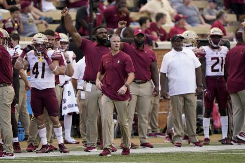Florida State coach Mike Norvell watches during a game against Wake Forest on Sept. 18 in Winston-Salem, N.C. (CHRIS CARLSON/Associated Press)